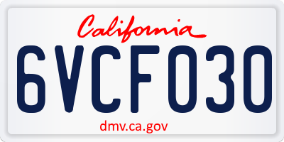CA license plate 6VCF030