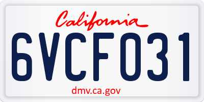 CA license plate 6VCF031