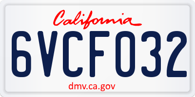 CA license plate 6VCF032
