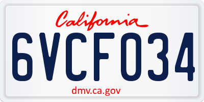 CA license plate 6VCF034