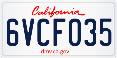 CA license plate 6VCF035