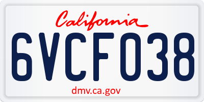 CA license plate 6VCF038