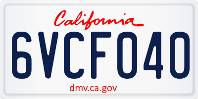 CA license plate 6VCF040