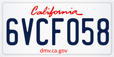 CA license plate 6VCF058