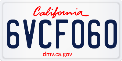 CA license plate 6VCF060