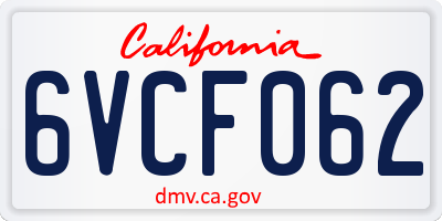 CA license plate 6VCF062