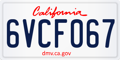 CA license plate 6VCF067