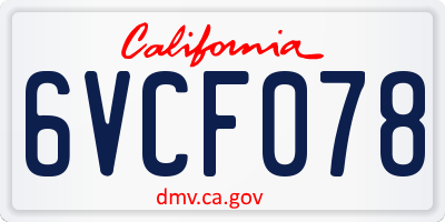CA license plate 6VCF078