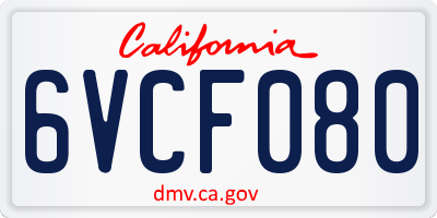 CA license plate 6VCF080