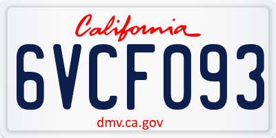 CA license plate 6VCF093
