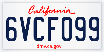 CA license plate 6VCF099