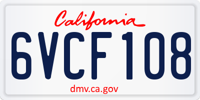 CA license plate 6VCF108
