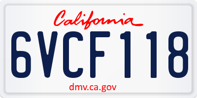 CA license plate 6VCF118