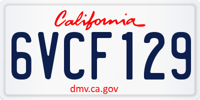 CA license plate 6VCF129