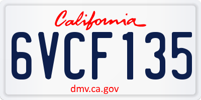 CA license plate 6VCF135