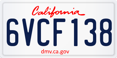 CA license plate 6VCF138