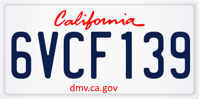 CA license plate 6VCF139