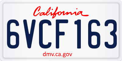CA license plate 6VCF163