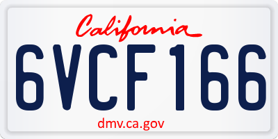 CA license plate 6VCF166