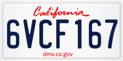 CA license plate 6VCF167
