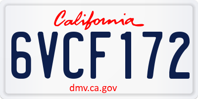CA license plate 6VCF172