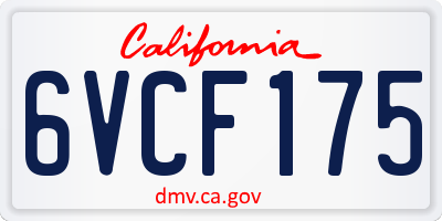 CA license plate 6VCF175