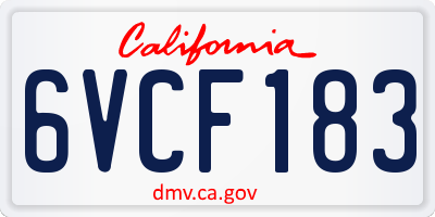 CA license plate 6VCF183