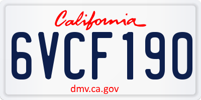 CA license plate 6VCF190