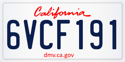 CA license plate 6VCF191