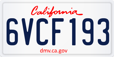 CA license plate 6VCF193
