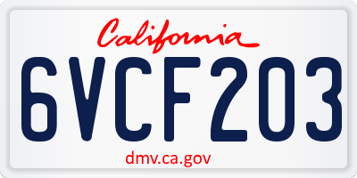 CA license plate 6VCF203