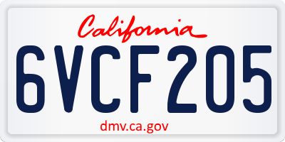 CA license plate 6VCF205