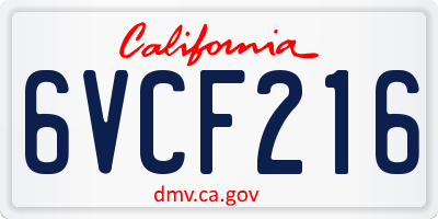 CA license plate 6VCF216