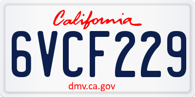 CA license plate 6VCF229