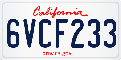 CA license plate 6VCF233