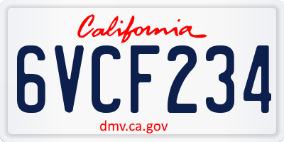 CA license plate 6VCF234