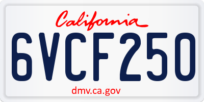CA license plate 6VCF250