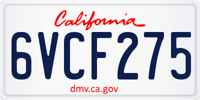 CA license plate 6VCF275