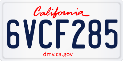 CA license plate 6VCF285