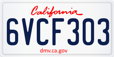 CA license plate 6VCF303