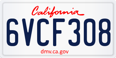 CA license plate 6VCF308
