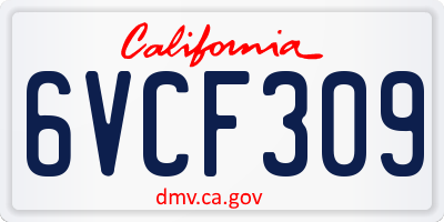 CA license plate 6VCF309
