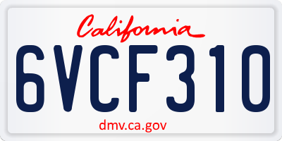 CA license plate 6VCF310