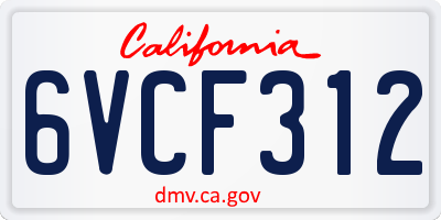 CA license plate 6VCF312