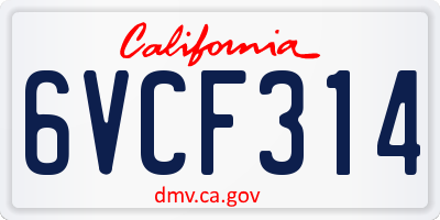 CA license plate 6VCF314