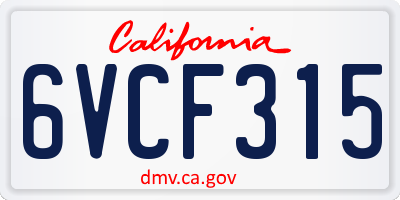 CA license plate 6VCF315