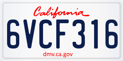 CA license plate 6VCF316