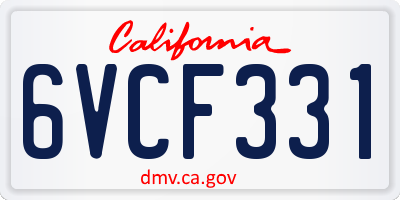 CA license plate 6VCF331