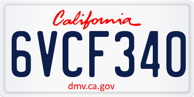CA license plate 6VCF340