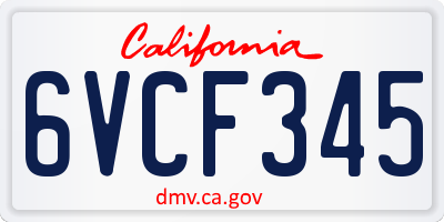 CA license plate 6VCF345